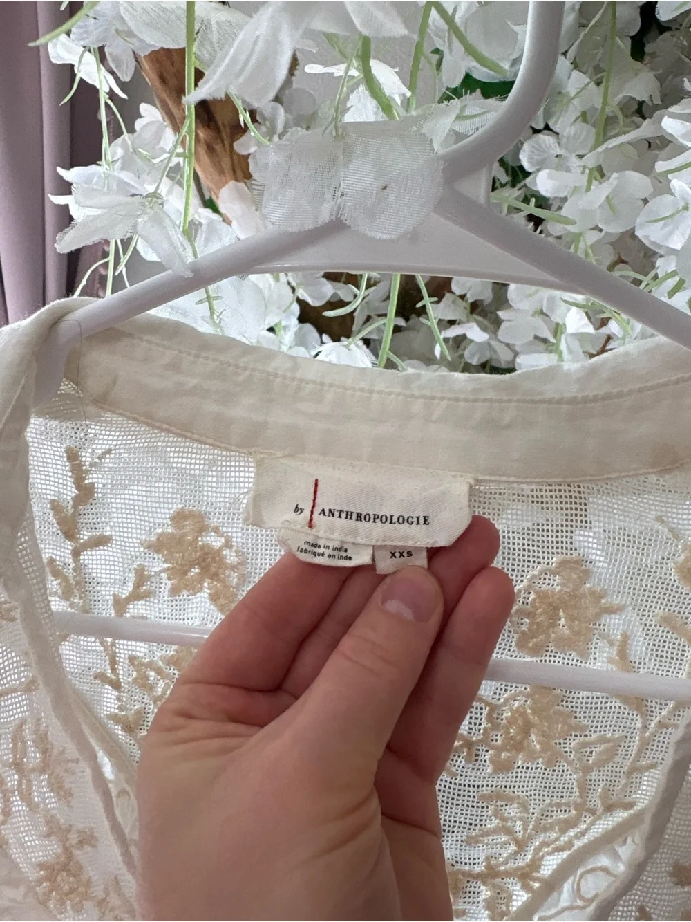 Anthropologie Heirloom Swing Cream Lace-Trim Puff Sleeve Blouse